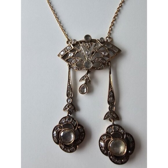 Antique Georgian 18k Yellow Gold Chandelier Rose Cut Diamond AMAZING Necklace - Picture 5 of 16